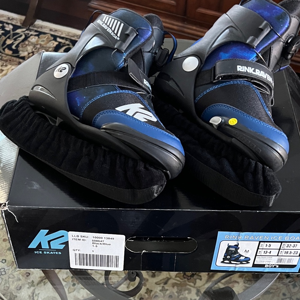 Rink Raven Kids Blue and Black Ice Skates with Soft Protective Covers
